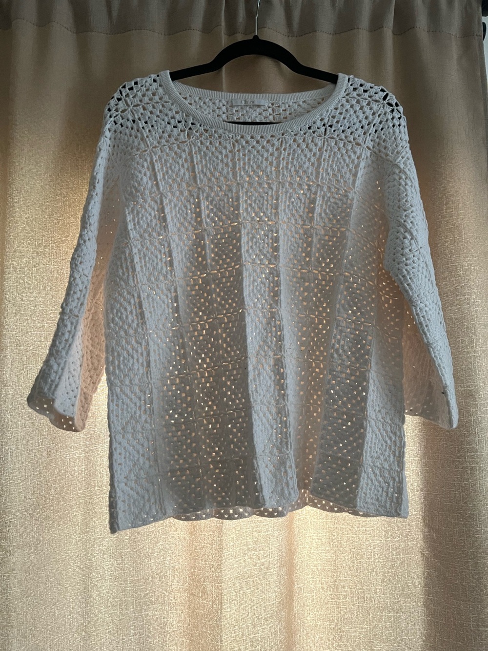 Chloe White Crochet Openwork Scoop Neck Sweater